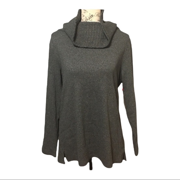 Raffaella Charcoal Tweed Cowl Neck Sweater Casual Cozy Cotton Blend Ribbed Knit - Picture 5 of 6